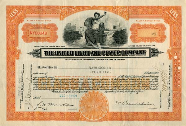 United Light and Power Co. - Stock Certificate